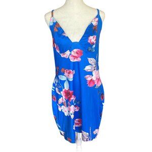 Left or Right women's large blue and pink floral stretchy slip dress
